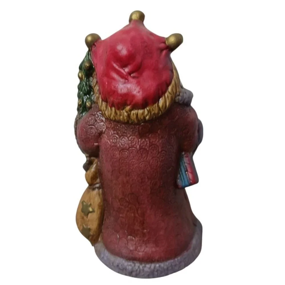 Woodland Vtg  Ceramic Santa Claus Figurine With Gift Bag & Tree